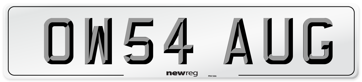OW54 AUG Number Plate from New Reg